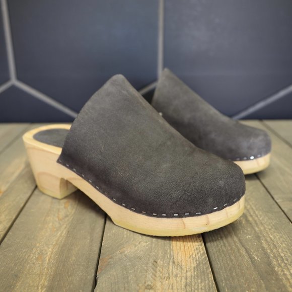Womens Rag & Co Darcie Grey Suede Wooden Clogs Handmade Mule Lotta Swedish Shoe - Picture 3 of 8